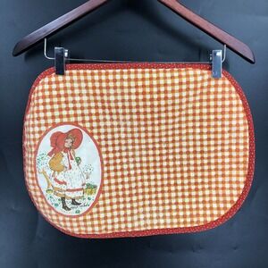vintage 70s 80s Holly Hobbie oval home decor placemat plaid star trim orange